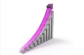 3D rendering of a grey bar graph, a purple along the top of the bars, against a white background.