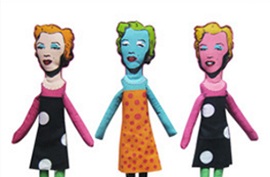 Colourful pop art featuring three similar representations of Marilyn Monroe.